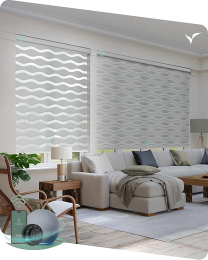 Yoolax Motorized Blinds with Remote, Zebra Shades for Indoor Windows, Room Darkening Smart Blinds with Voice Control, Compatible with Alexa Google Home, APP Control, Custom Size, Beige