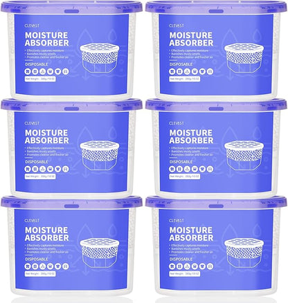 CLEVAST Moisture Absorber Boxes 6 Pack, 10 Oz Dehumidifier for Closet & Bathroom, Humidity Absorber for Wardrobe, Bedroom, RV & Car, Fragrance-Free Moisture Control, Unscented