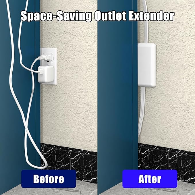 CABOCASA Dual 6FT Ultra-Thin Outlet Concealer, Universal Size Outlet Cover 6FT Twin Extension Cord with 3 Outlets Each Side, Ideal for Home Appliances on Opposite Sides