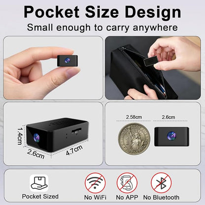 Mini Camera 1080P HD - No WiFi Camera - Portable Tiny Video Recorder with Loop Recording, Rechargeable Small Camera for Travel, Office, Warehouse(No App, No Bluetooth)