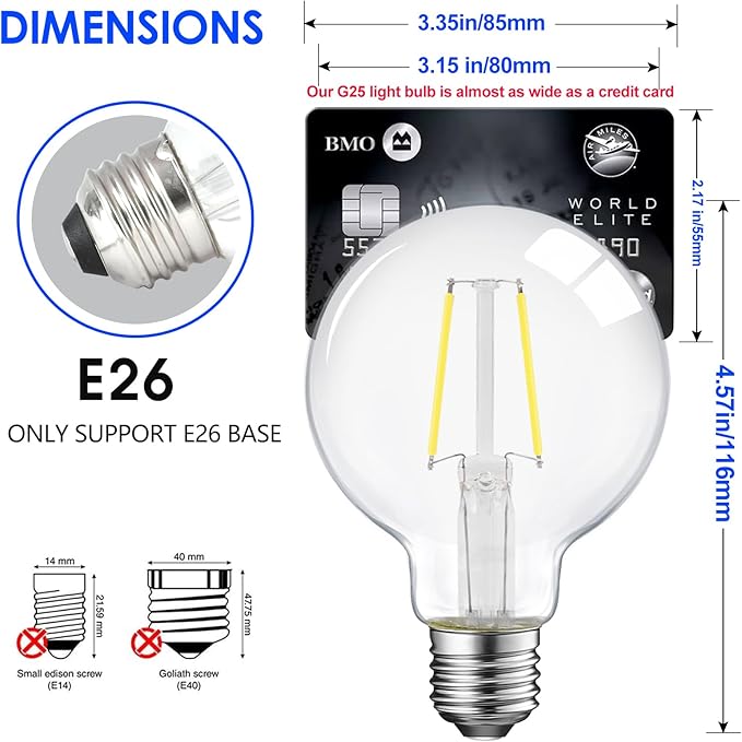 ENERGETIC SMARTER LIGHTING Dimmable LED Edison Light Bulb, G25 (G80) Globe Bulb, 60W Equivalent, 5000K Daylight, Christmas Light, E26 Standard Base, ETL Listed, 10-Pack