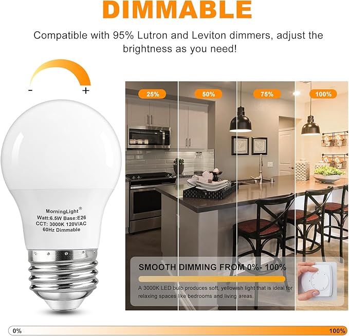 MorningLight A15 Ceiling Fan Light Bulb 60 Watt Equivalent, 6.5W Dimmable LED Light Bulbs, 3000K Soft White, E26 Base, 4 Pack A15 LED Light Bulbs 60W for Living Room, Bedroom, 600LM