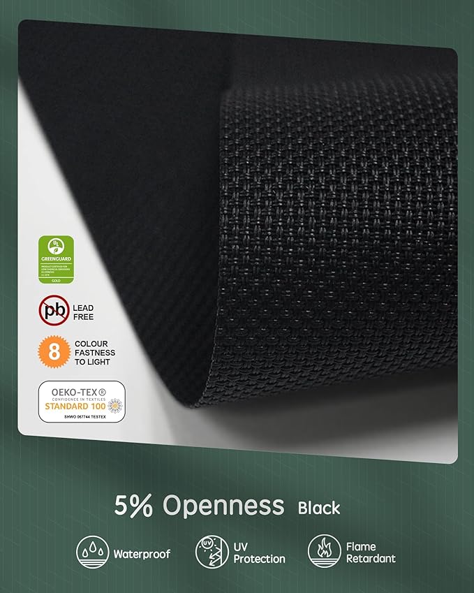 Yoolax Motorized Shades Dual Control, MotionFlex Motorized Solar Shades with App & Manual Control, Fireproof Waterproof Automatic Blinds for Indoor Windows, Custom Size (5% Openness Black)