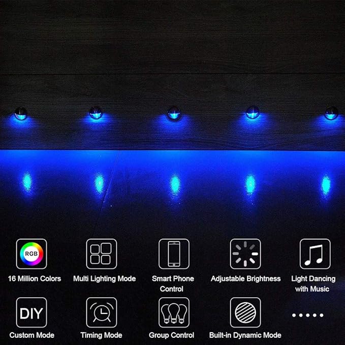 Low Voltage RGB Step Lights Kit, 20-Pack 1.38inch Half Moon Smart WiFi Deck Lights Outdoor, DC12V, IP65 Waterproof, Landscape Railing LED Light for Yard, Stair, Porch, Railing Decor, Black