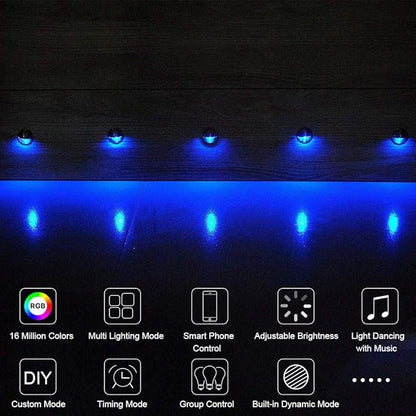 Low Voltage RGB Step Lights Kit, 20-Pack 1.38inch Half Moon Smart WiFi Deck Lights Outdoor, DC12V, IP65 Waterproof, Landscape Railing LED Light for Yard, Stair, Porch, Railing Decor, Black