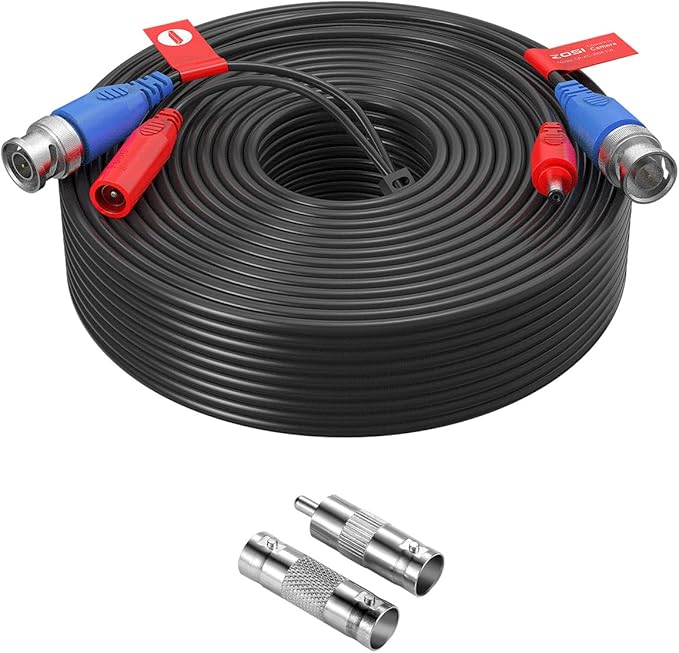ZOSI 1 Pack 100ft (30 Meters) 2-in-1 Video Power Cable, BNC Extension Surveillance Camera Cables for Video Security Systems (Included 1X BNC Connectors and 1X RCA Adapters)