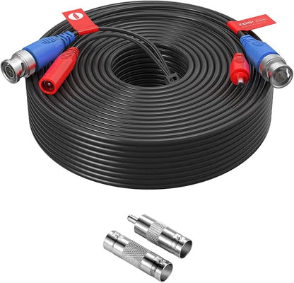 ZOSI 1 Pack 100ft (30 Meters) 2-in-1 Video Power Cable, BNC Extension Surveillance Camera Cables for Video Security Systems (Included 1X BNC Connectors and 1X RCA Adapters)