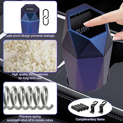 BFXM Car Trash Can, 2 Pack Car Trash Bin with Lid, Car Accessories for Women Interior, Car Garbage Can with Additional 2 ABS Hooks and 60pcs Trash Bags, Suitable for Home, Office, Car Organizer