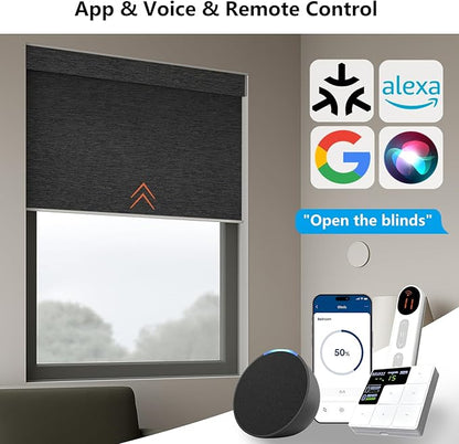 Motorized Blackout Roller Shades with Remote – Smart Blinds for Bedroom, Alexa Google Home Siri, Matter Compatible, Custom Electric Window Shades, Cordless Rechargeable