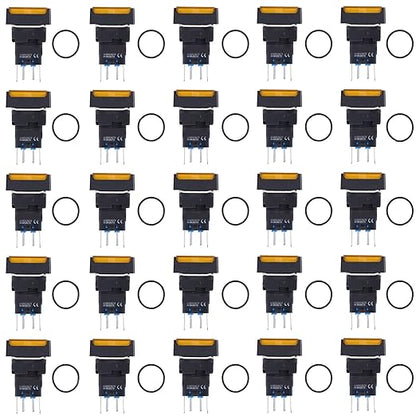25Pcs Micro Squares Push Button Switch 16mm 12V Self Locking with Light ABS Brass for Automation Equipment DIY Electrical Installation (Yellow)