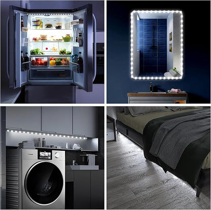 WOBANE Motion Sensor Closet Strip Lights, Rechargeable Motion Activated Light, Battery Powered 6.56ft LED Strip, 60 LEDs Homelife Bar for Wardrobe,Stair,Pantry,Counter,Cabinet,Bed,6000K White,Black