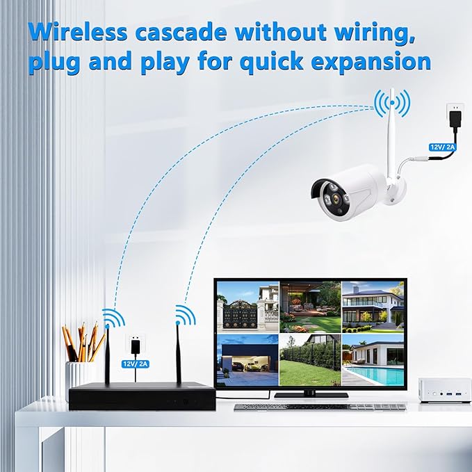 3MP Wireless Security Camera System – 6 Wi-Fi Bullet Cams + 10CH NVR, 15m IR Night Vision, IP66 Weatherproof, H.265, Plug-and-Play Indoor/Outdoor Surveillance, Mobile Alerts, Dual Storage