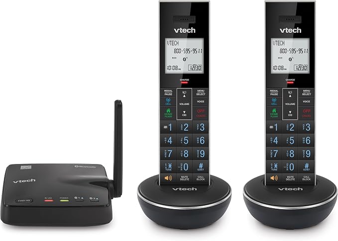 VTech LS6331-2 Expandable Cordless Phone 2 Handsets with DECT 6.0 Desk/Wall Mountable Transmitter, Bluetooth Connect-to-Cell, Full Duplex Handset Speakerphone, Landline Phone with Smart Call Blocker