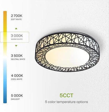ASD 16 Inch LED Flush Mount Ceiling Light Fixture for Bedroom, 28W 1752LM 5CCT 2700K-5000K, Triac Dimmable Lights, Dining, Living Room, Kitchen Lamps, Modern Home Lighting Fixtures, Black, ETL