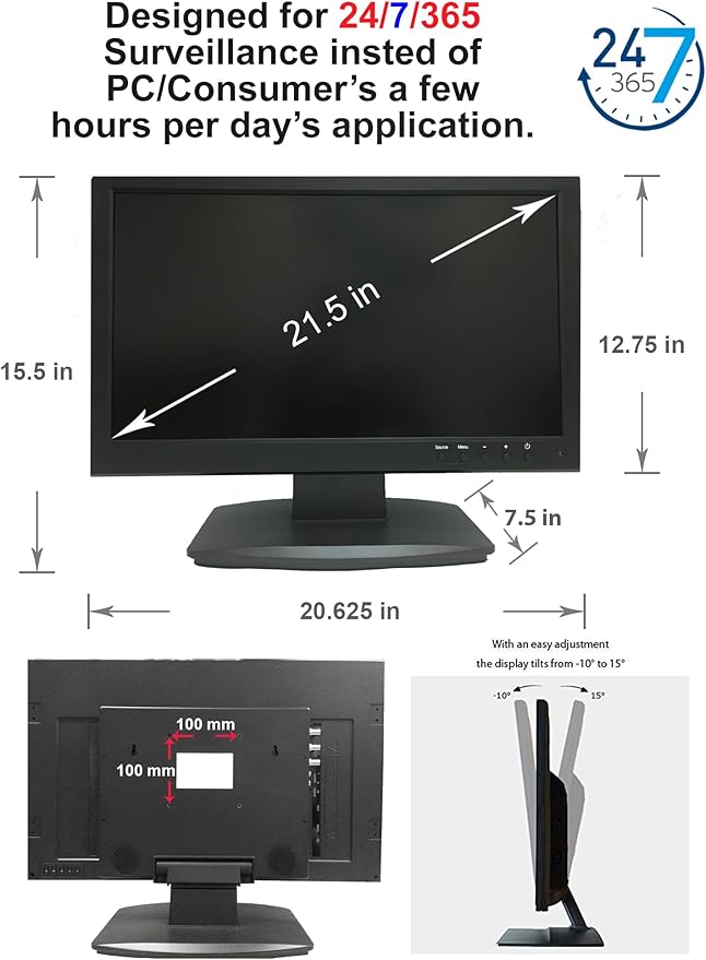 101AV 21.5" 5MP/2560x1920 Super-HD TVI, AHD, CVI & CVBS Professional Security Monitor,1 HDMI, 2 BNC in & Out, Working with 5MP Security Cameras Directly in Addition to DVR/NVR & PC 24/7 Surveillance