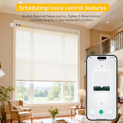 Smart Tuya WiFi Blinds Motor for Roller Shades, Alexa & Google Home Compatible, App & Timer Control, AC100-240V for 1.75"/45mm Tubes, Nlo Hub Required