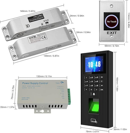 Complete Biometric Fingerprint Security Access Control System Kit, RFID T9 Keypad Door Lock, Time and Attendance System, Smart Remote Door Opener, Miniature Lock, Doorbell, Sensor Switch