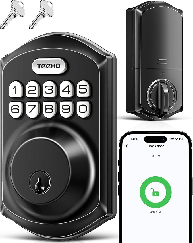 TEEHO TE011W WiFi Keypad Deadbolt, Smart Locks for Front Door, Matte Black