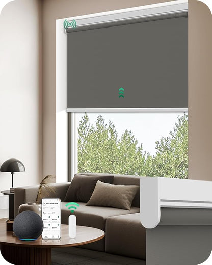 Allesin Motorized Blinds with Remote | Automatic Blackout Roller Shades, Easy Install & Smart Control Electric Blinds for Home Office, Living Room (Smoky Gray 23" W x 72" H)