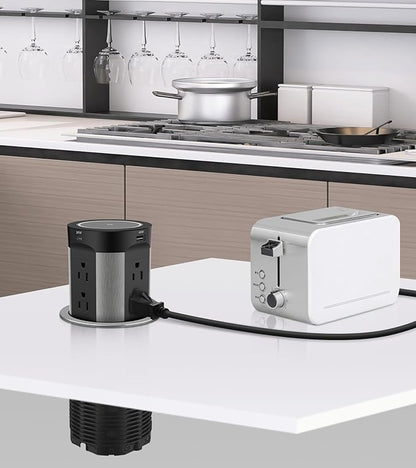 Pop Up Outlet for Countertop, 15W Wireless Charger PD 45W, 2 USB-A & 2 USB-C & 8AC Outlets 15A Tamper Resistant, 4-inch Island Kitchen Pop Out
