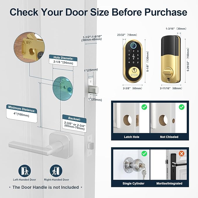 Smart Lock SMONET Bluetooth Keyless Entry Keypad Smart Deadbolt-Fingerprint Electronic Deadbolt Lock, Remote Ekeys Sharing, Easy to Install for Homes and Hotel Works with Alexa(Gateway Not Included)