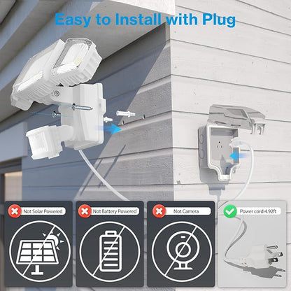 Olafus 70W Motion Sensor Outdoor Light Plug in, Motion Flood Light Dusk to Dawn, 7000LM LED Security Light IP65 Waterproof, Motion Activated 6500K PIR Sensor Lighting for Garage Yard Patio Eave, White