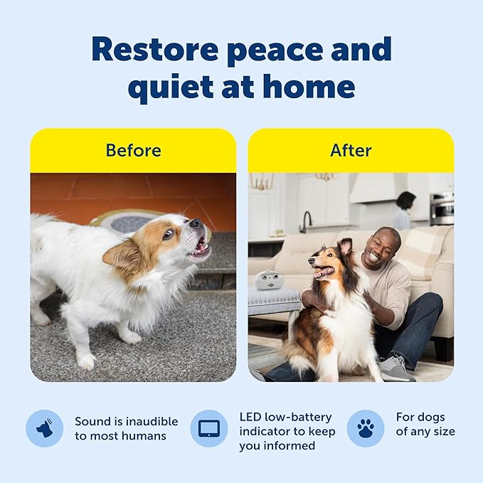 PetSafe Indoor Ultrasonic Dog Bark Control - No Collar Needed - Up to 25 ft Range - Anti-Bark Pet Training System - Automatic with Manual Trainer Button