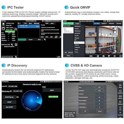 8K IP Camera Tester, WANLUTECH All in One CCTV Tester 7inch Touchscreen TVI CVI AHD SDI CVBS Camera Test TDR Cable Test OPM VFL 90W PoE Power DMM Network Tools WiFi HDMI VGA (IPC-9800CLMOVTADHS Pro)
