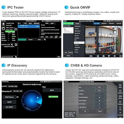 8K IP Camera Tester, WANLUTECH All in One CCTV Tester 7inch Touchscreen TVI CVI AHD SDI CVBS Camera Test TDR Cable Test OPM VFL 90W PoE Power DMM Network Tools WiFi HDMI VGA (IPC-9800CLMOVTADHS Pro)