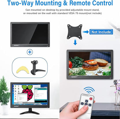 Haiway 11.6 inch Security Monitor, 1366x768 LED Monitor Small HDMI Monitors with Remote Control Built-in Speakers, Mini Monitors HDMI VGA AV BNC USB Input for CCTV Raspberry Pi PC Fire Stick Gaming