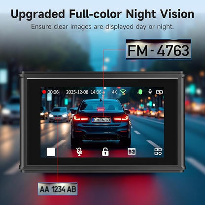 4K Dash Camera Front and Rear, HDR&WDR Night Vision, Dash cam with Built-in WiF, GPS, Car Dashcam with 3" Touch Screen, 170° Wide Angle, Loop Recording, 24H Parking Mode, Supports 256GB Max