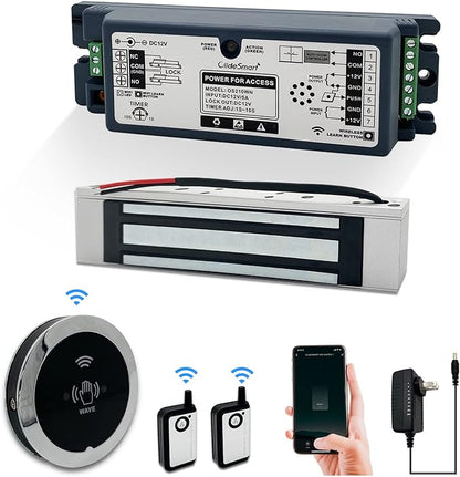 WiFi Access Control 400lb Holding Force Electic Magnetic Door Lock System Kit with Remote and Smartphone app Control, paired with Wireless Metal Touchless Round Switch (Electric Magnetic Lock kit)