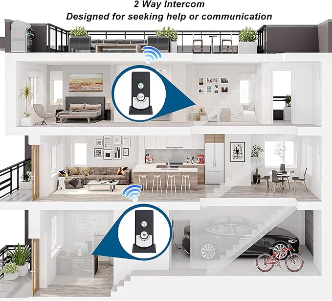 Wireless Intercom Doorbells, Adjustable Voice Intercom Home Smart 2 Way Talk Doorbell, Electronic Doorbell for Hospitals, Hotels, Factories, Teahouses (Black)