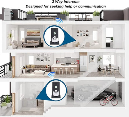 Wireless Intercom Doorbells, Adjustable Voice Intercom Home Smart 2 Way Talk Doorbell, Electronic Doorbell for Hospitals, Hotels, Factories, Teahouses (Black)