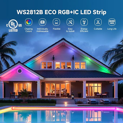 BTF-LIGHTING WS2812B ECO RGB LED Strip,UL Listed,Individually Addressable,3.28FT 60LED/m 60Pixel DC5V 5050SMD,Alloy Wire Flexible 3M Tape for DIY Chasing Color Project IP30(No Adapter or Controller)
