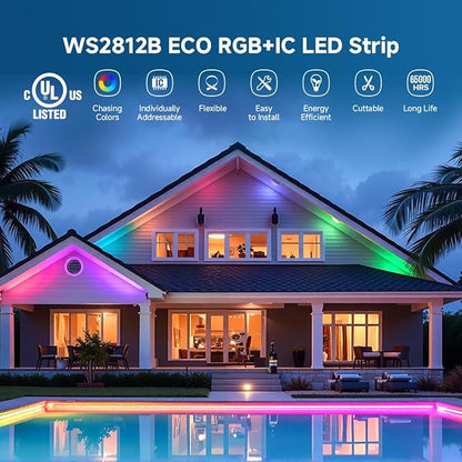 BTF-LIGHTING WS2812B ECO RGB LED Strip,UL Listed,Individually Addressable,3.28FT 60LED/m 60Pixel DC5V 5050SMD,Alloy Wire Flexible 3M Tape for DIY Chasing Color Project IP65(No Adapter or Controller)