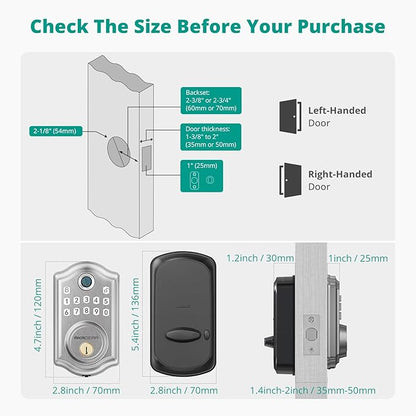 AkaGear Keyless Entry Door Lock with Fingerprint - Door Locks with 2 Keys, Electronic Keypad Deadbolt, Smart Door Locks, Smart Locks for Front Door, Auto-Lock & One Touch Locking - Satin Nickel