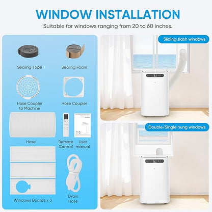 12000 BTU Portable Air Conditioners for Room Cooling up to 500 Sq. Ft, 3-IN-1 Quiet Portable AC Unit with Dehumidifier Fan, Remote Control, Smart Sleep Mode, 24H Timer, Windows Kit Included