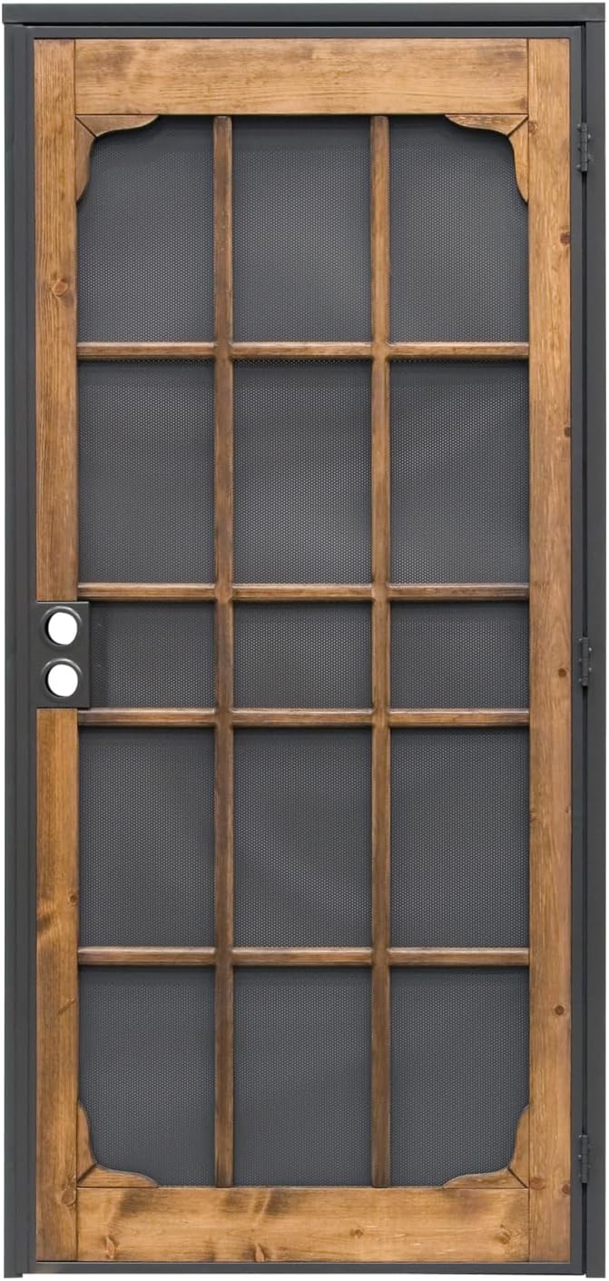 Prime-Line 3809BZ3068-I-WF Woodguard Steel Security Door – Traditional Screen Door Style with the Strength of a Steel Security Door – Steel and Wood Construction, Non-Handed, Bronze (Single Pack)