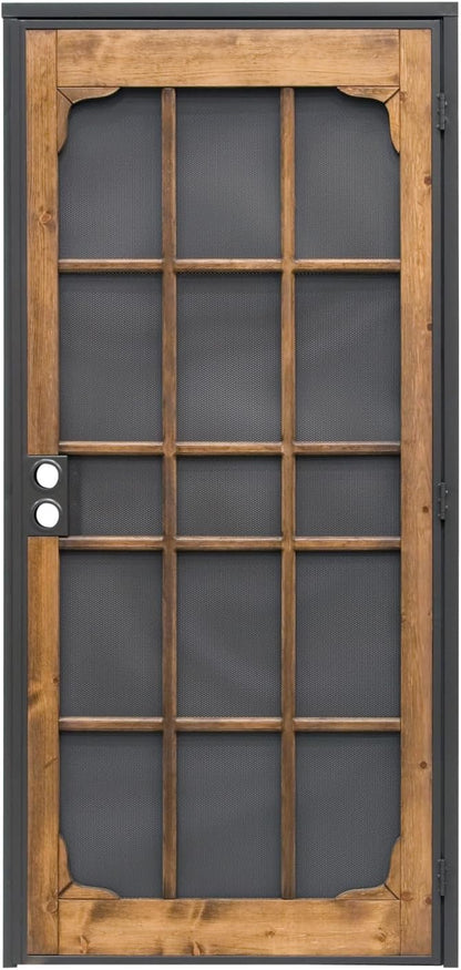 Prime-Line 3809BZ3068-I-WF Woodguard Steel Security Door – Traditional Screen Door Style with the Strength of a Steel Security Door – Steel and Wood Construction, Non-Handed, Bronze (Single Pack)