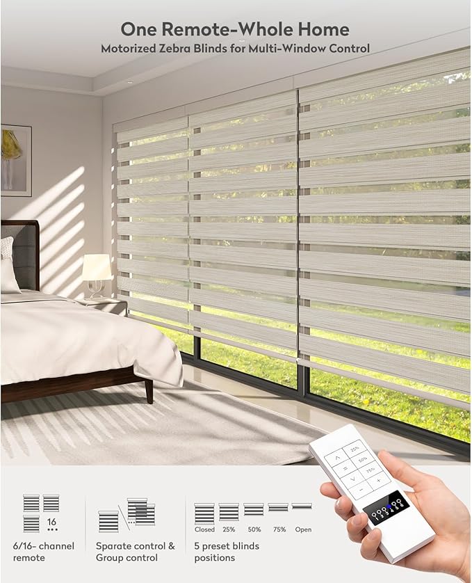 ACMEART Motorized Zebra Blinds,Smart APP & Remote Control 95% Blackout Shades,Compatible with Alexa,Custom Size Electric Window Blinds for Bedroom/Home/Office (Classical Beige)