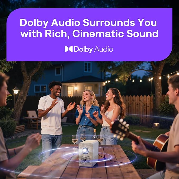 Aurzen Roku TV D1R Cube Smart Outdoor Projector with WiFi and Bluetooth | Roku TV Built-in, Sealed Optical Engine, 1080P FHD, DoIby Audio, Portable Mini Projector for Home/Outdoor Movie Soccer Game