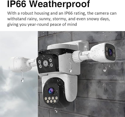 EVERSECU Triple Lens WiFi PTZ Security Camera, Three Cameras in One, Side Cameras with Adjustable All-Angle Arm, 2K 360° View No Blind Spot, Auto Tracking, Spotlight, 2 Way Audio（2pack