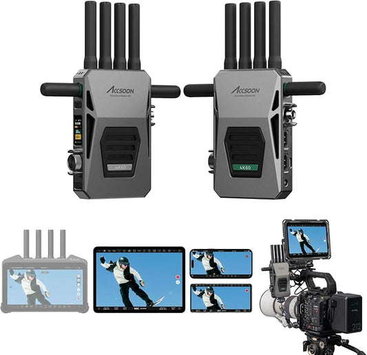 Accsoon CineView Master 4K Wireless SDI HDMI Transmitter&Receiver, 4K60/1080p60, Tri-Band 8202ft Transmission 25ms Lat, 1 iOS+ 4 App Monitoring, Pair M7 Pro/M7H Pro Camera Monitor/SE 4K/Master 4K Lite