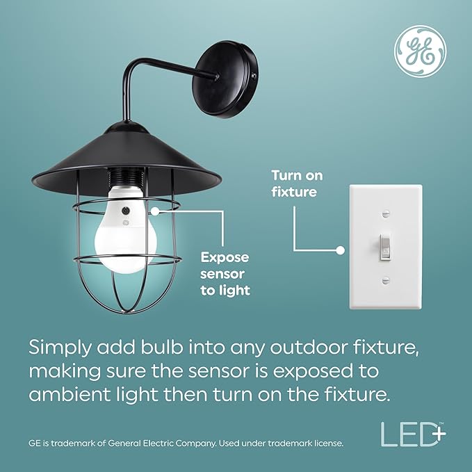 GE LED+ A19 Dusk to Dawn LED Light Bulbs, Automatic On/Off Outdoor Security Light, Soft White (8 Pack)