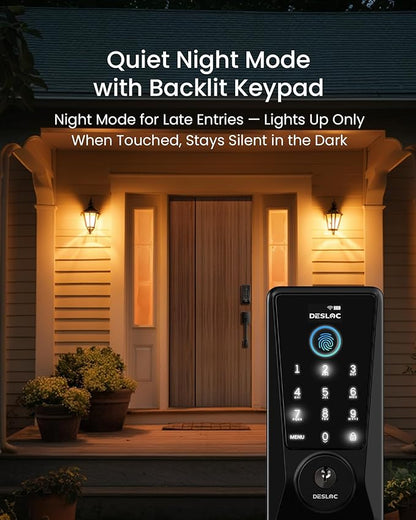 DESLOC WiFi Smart Lock D110 Plus, Built-in Wi-Fi No Hub Needed, Fingerprint Keyless Entry Front Door Lock, Touchscreen Keypad Deadbolt with Backlit, APP Control, Auto Lock, Anti-Peep PIN, BHMA Grade 3