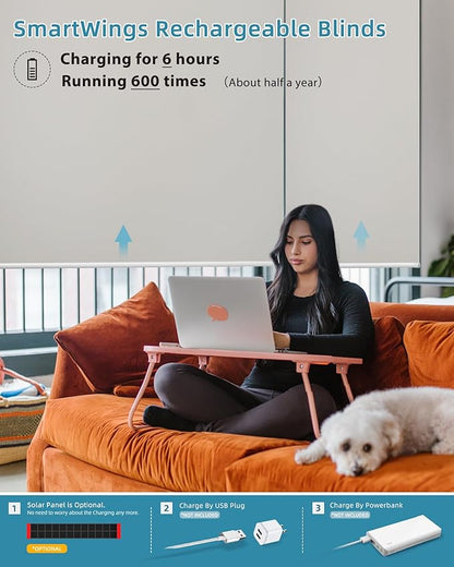 SmartWings Motorized Smart Blinds with Remote, Custom Automatic 100% Blackout Roller Shade Compatible with Alexa/Homekit/Google, Electric Smart Blinds for Indoor Windows, Vinyl Beige
