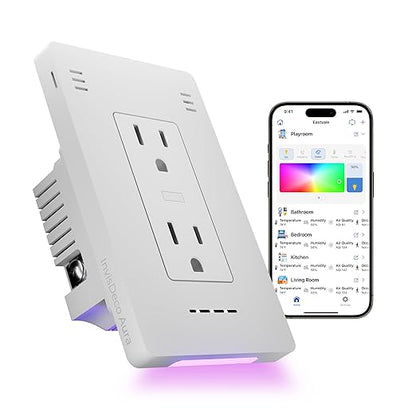 InvisOutlet Aura Smart Outlet with RGB Night Light, in-Wall Smart Plug,15A Dual Receptacles, ETL Certified, No Hub Required, Works with Matter, Apple Home, Alexa, Google, SmartThings, MQTT