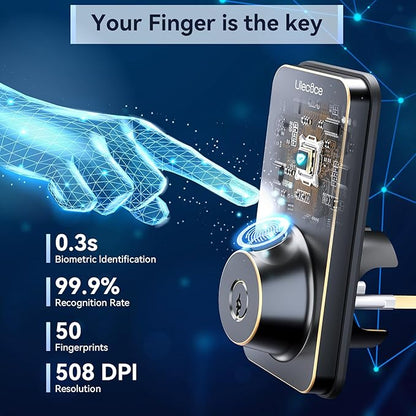 Ulecoce Fingerprint Keypad Deadbolt with Handle Set, Keyless Entry Door Lock, Door Locks for Front Door Lock Set, App Control, Auto Locking, Easy to Install, Oil Rubbed Bronze