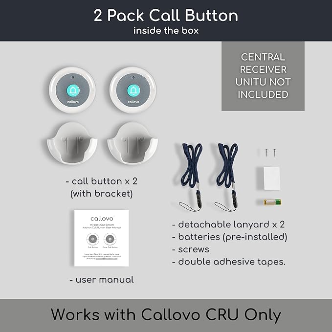 Call Button for Wireless Call System Nurse Call System Caregiver Pager for Elderly Patients Seniors Clinic Nursing Home Care Facility Compatible to Callovo Device Only 2 PCS White